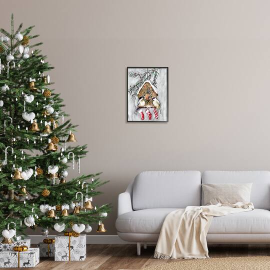 Stupell Industries Holiday Stockings Birdhouse Perched Framed Giclee Art